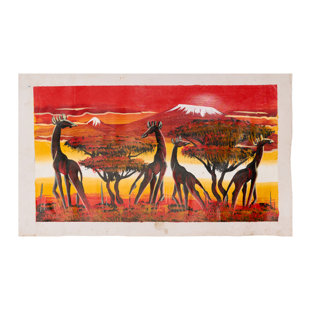 African Giraffe Canvas Print.Colourful Amboseli Sky & Ochre wall art