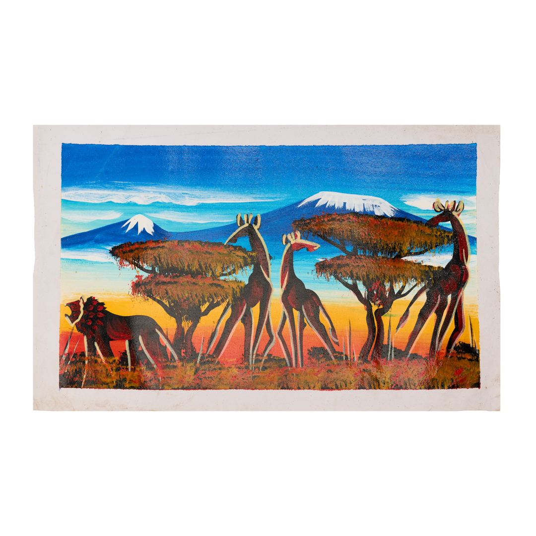 African savannah Canvas Print: Colorful Giraffee & lion Wall Art( Republican Tri-Color Border )