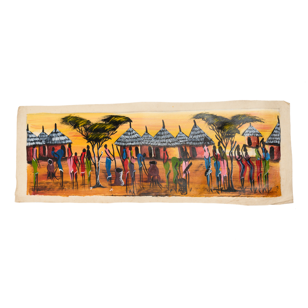 Hand-painted African Women wall art; Coloful The Manyatta Dusk Village Life canvas print