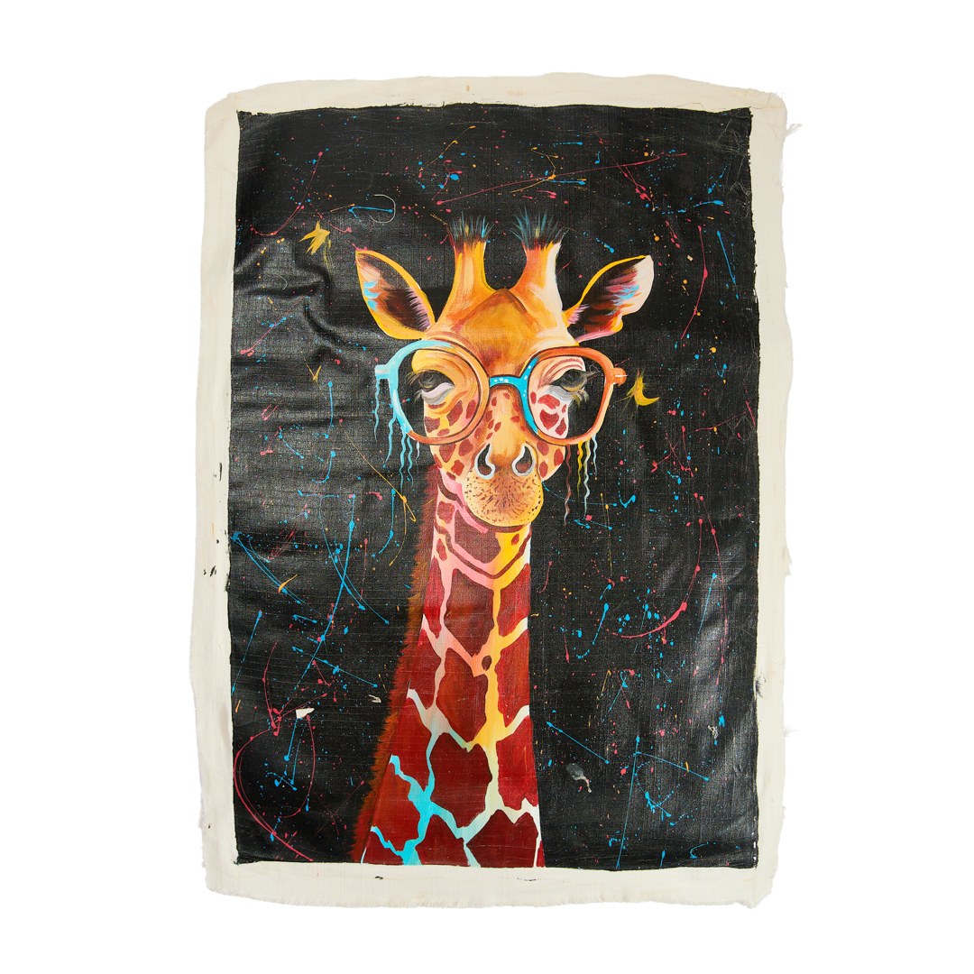 Hand painted Whimsical Glasses Giraffe Portrait wall art; Colorful Safari Anima Décor canvas painting