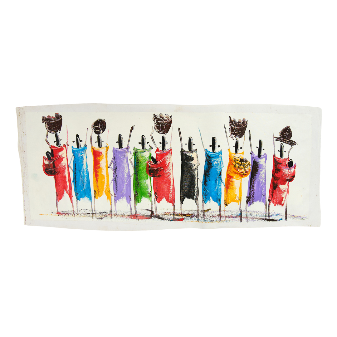 African women Spectrum Gathering Minimalist Panorama wall art; Colourful women gathering canvas print