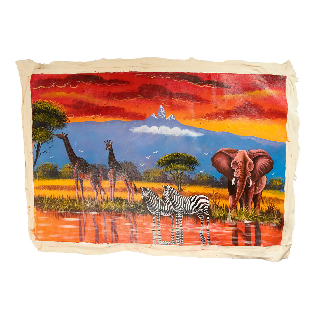 The African Ridge Oasis Safari Canvas; Coloful Safari animal wall art