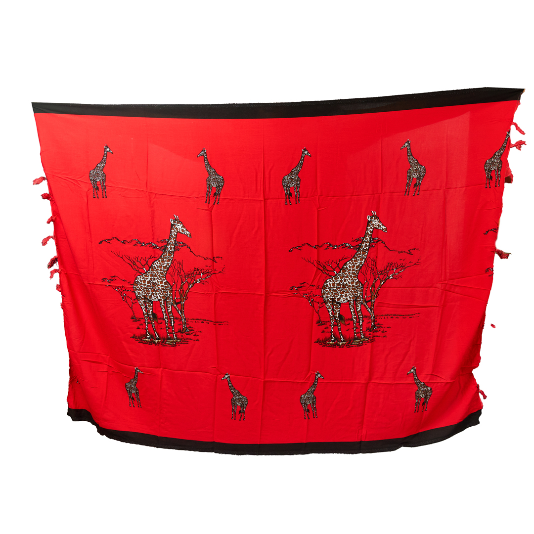 African Red Safari Crimson Savanna Giraffe Beach Sarong (leso)