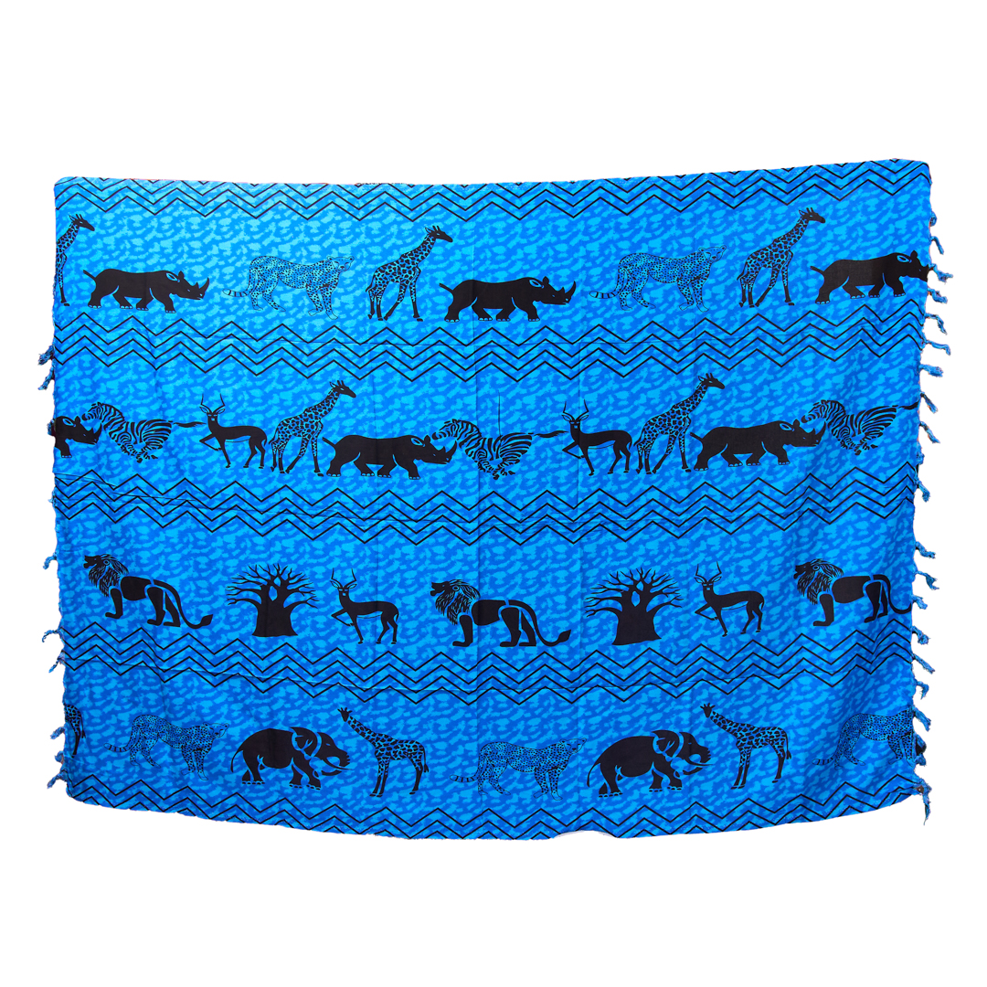 Hand-made African Blue Sarong with wildlife paint( leso)