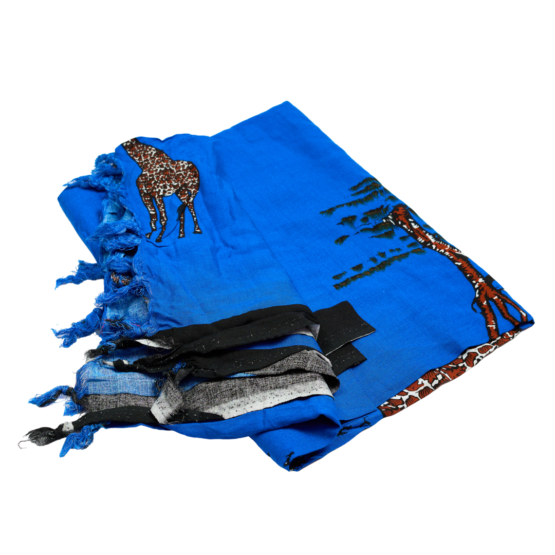 African Royal Blue Giraffe Oasis Sarong (Folded View leso. )