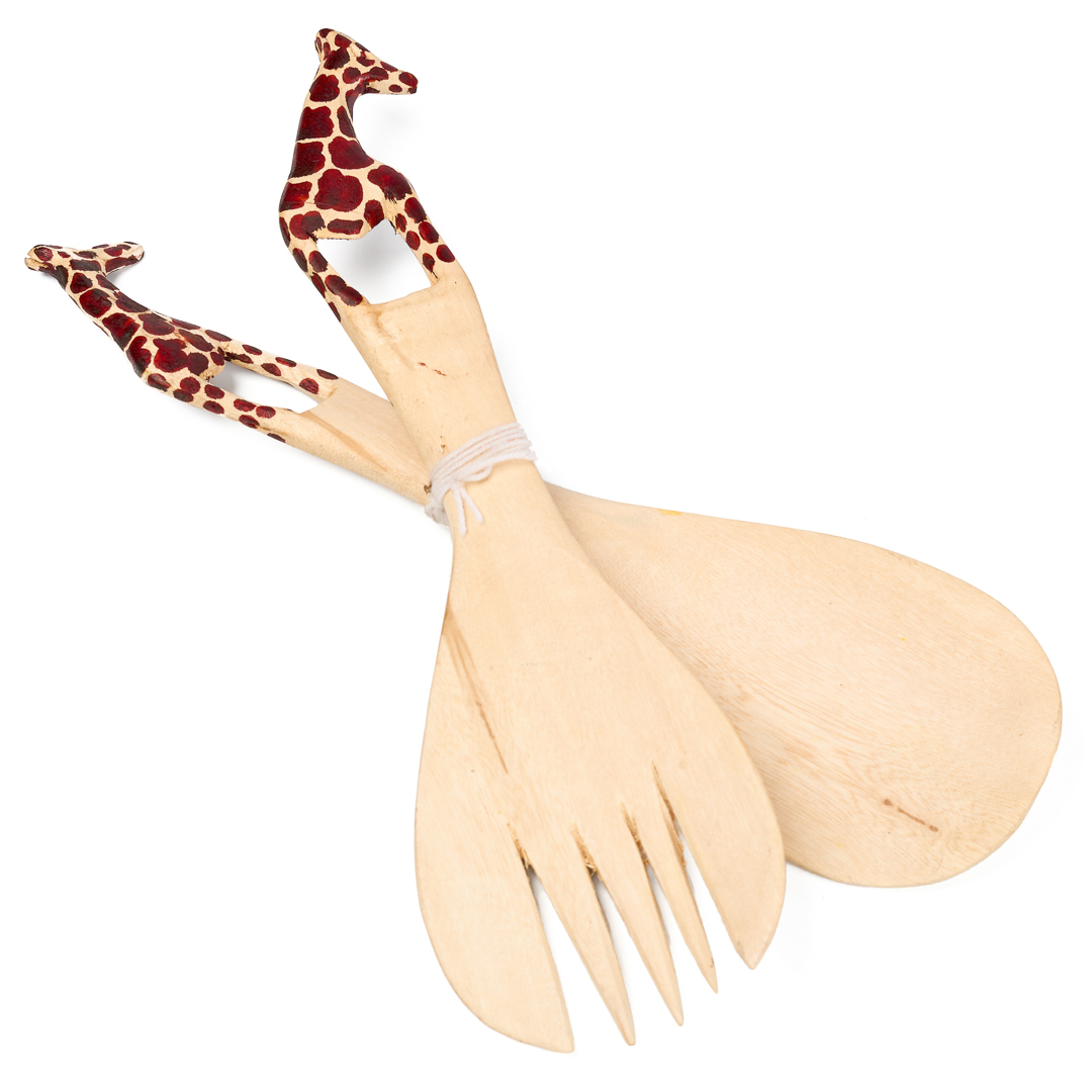 Hand-Carved Giraffe Salad Servers( Set of two)