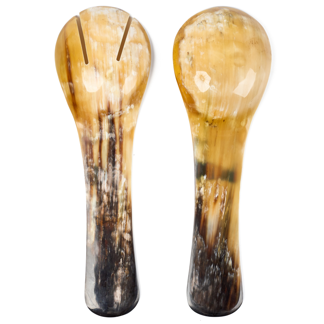 Hand-Carved Vintage Ankole Horn Salad Servers – Classic Loop Motif
