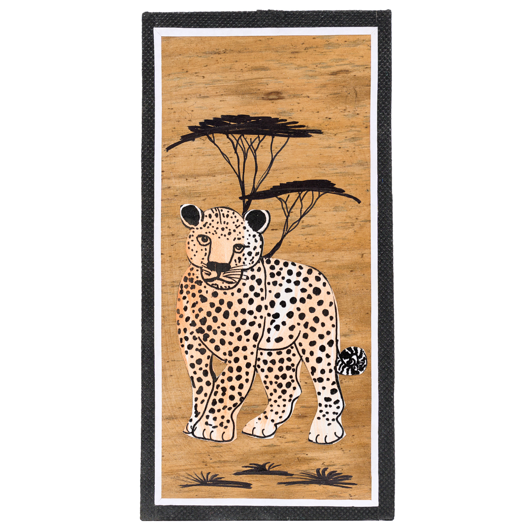 Hand-Painted Savannah Cheetah Banana leaf Fiber Collage-Portrait wall hanging