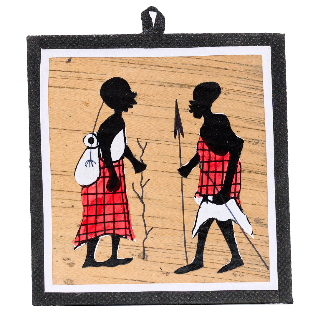 Hand-painted Maasai Heritage Banana leaf Fiber Collage -Landscape wall hanging