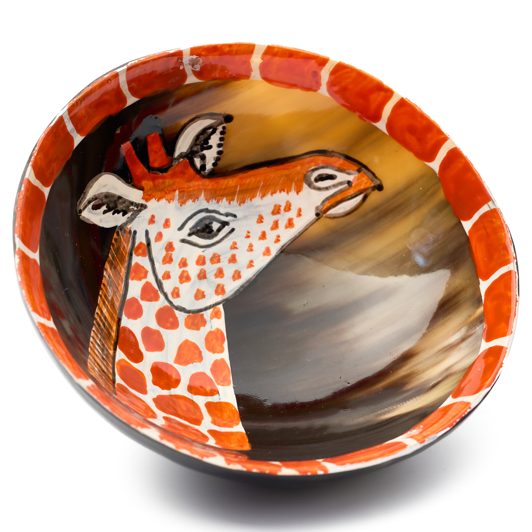 Hand-painted Giraffe faced Decorative Horn Bowl (small)
