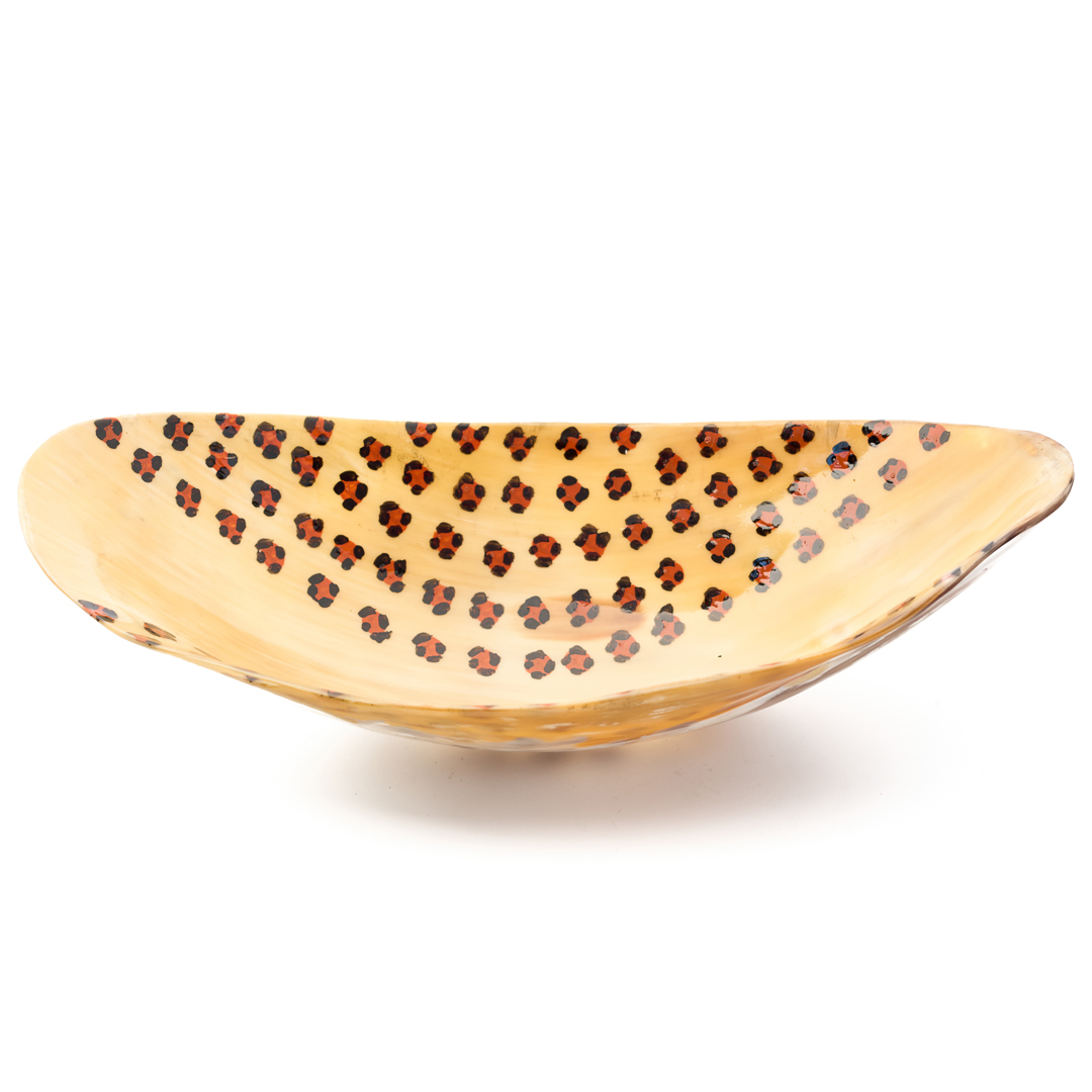 Vintage Spotted Hand Carved Buffalo Horn Bowl 9*1/4 Inch Wide x 2 Inch Tall