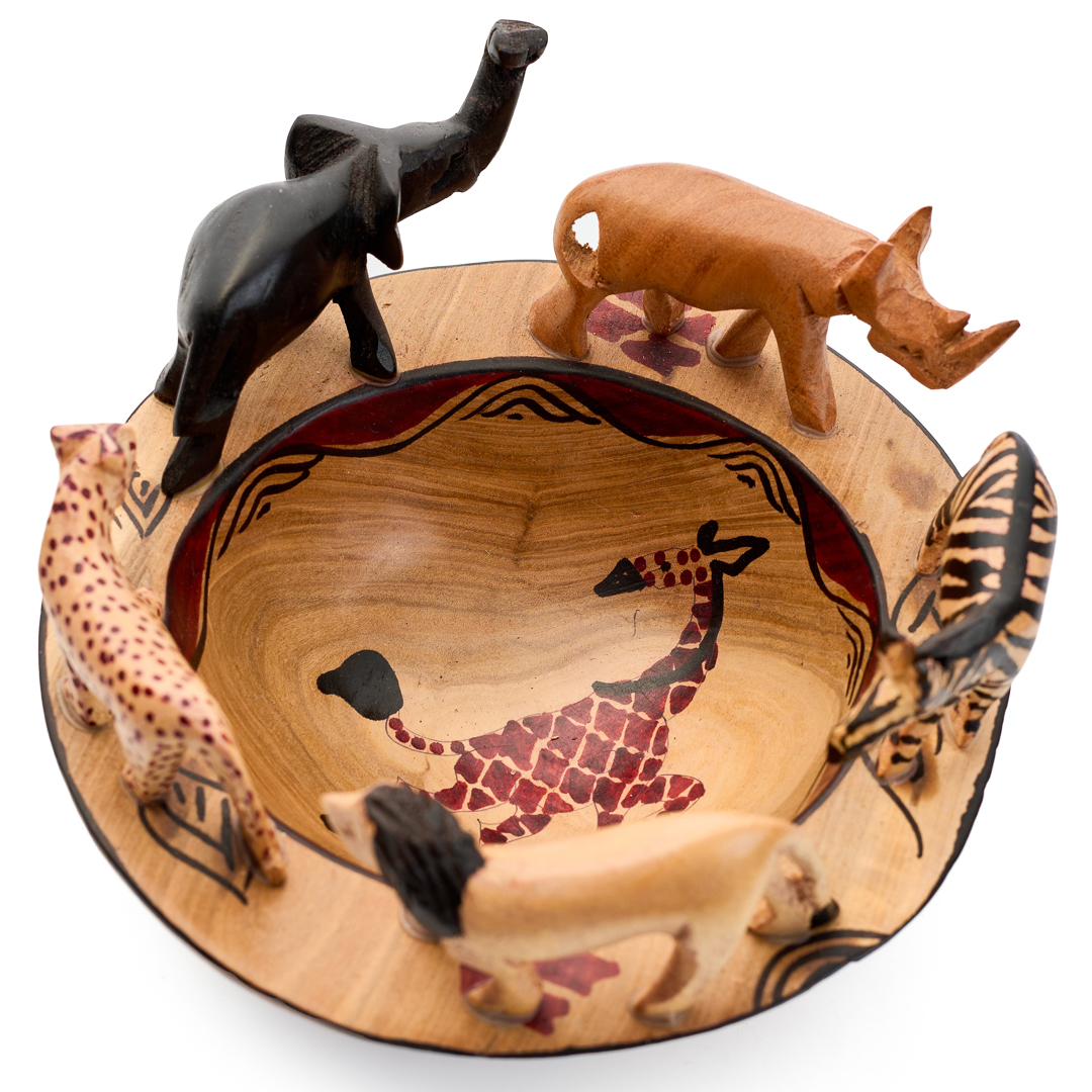 Hand-carved wooden Giraffe Painted Big Five Safari animal decor Bowl
