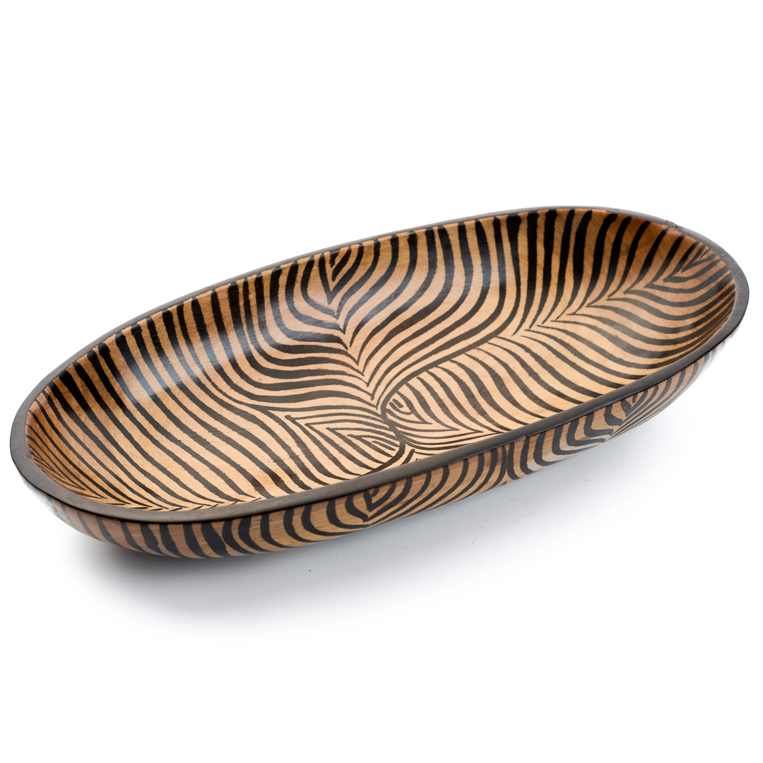 Handmade African Black Stripped Wooden tray; Eco Ornamental Centerpiece