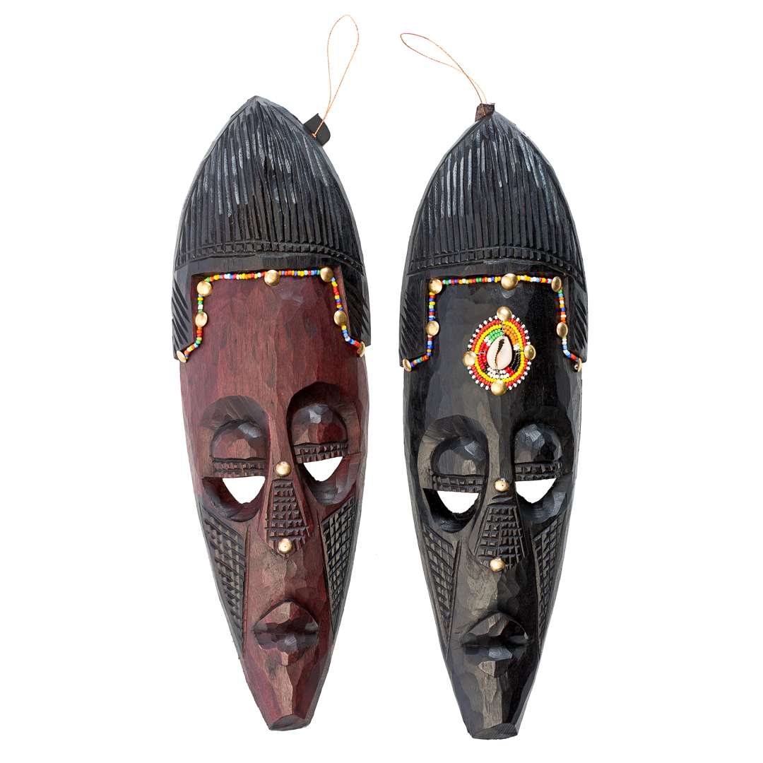 Maasai Heritage Mosquito Hand-Carved Wooden Mask- {Set of Two -Medium - 12 Inches}