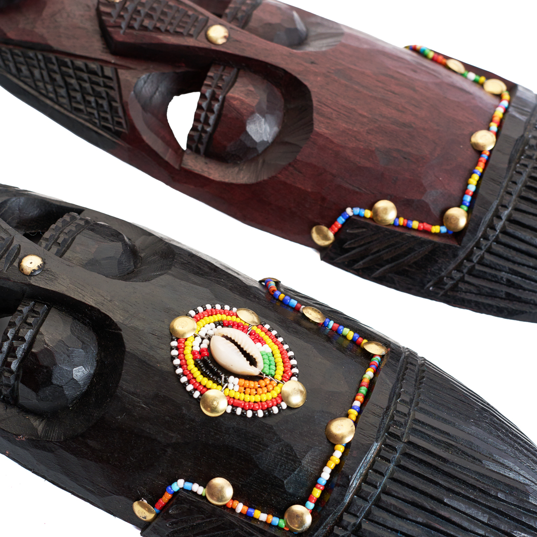 Maasai Heritage Mosquito Hand-Carved Wooden Mask- {Set of Two-Small- 18 Inches }