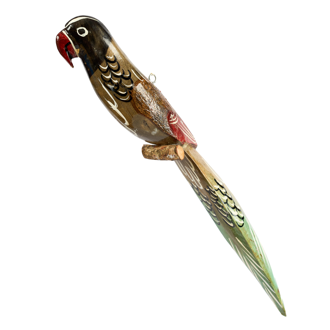African live edge tropical orginal kamba tribe ornament bird hanging : Perched Brown Parrot Artifact (Hand-Painted)