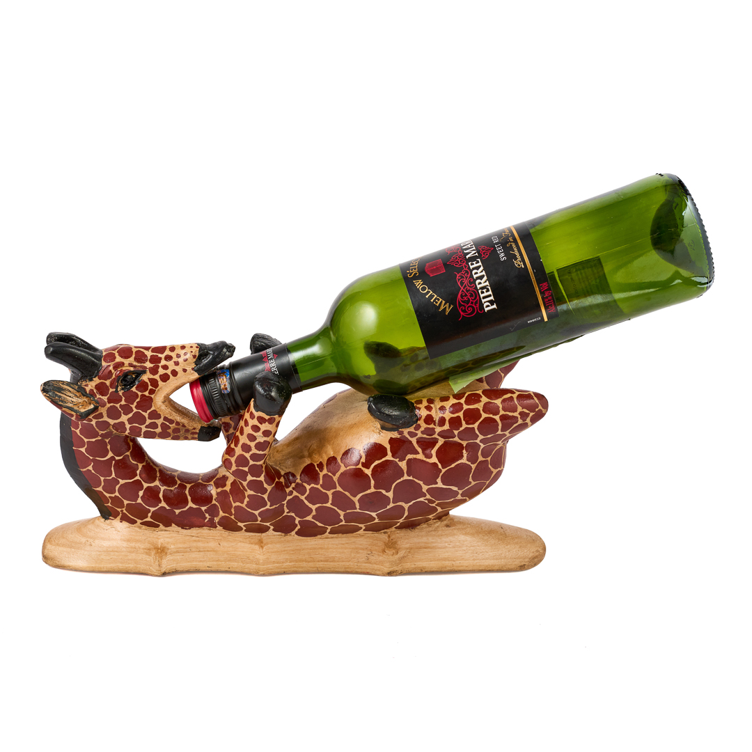 Hand carved wooden Giraffe Painted Wine Bottle Holder