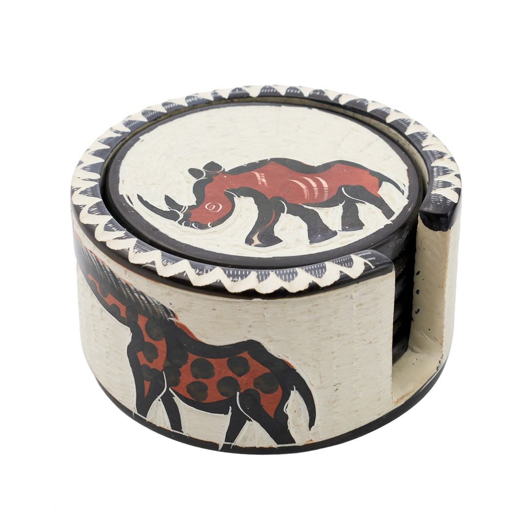 Hand-Carved Soapstone Safari Animals Coaster Set (7-Piece)