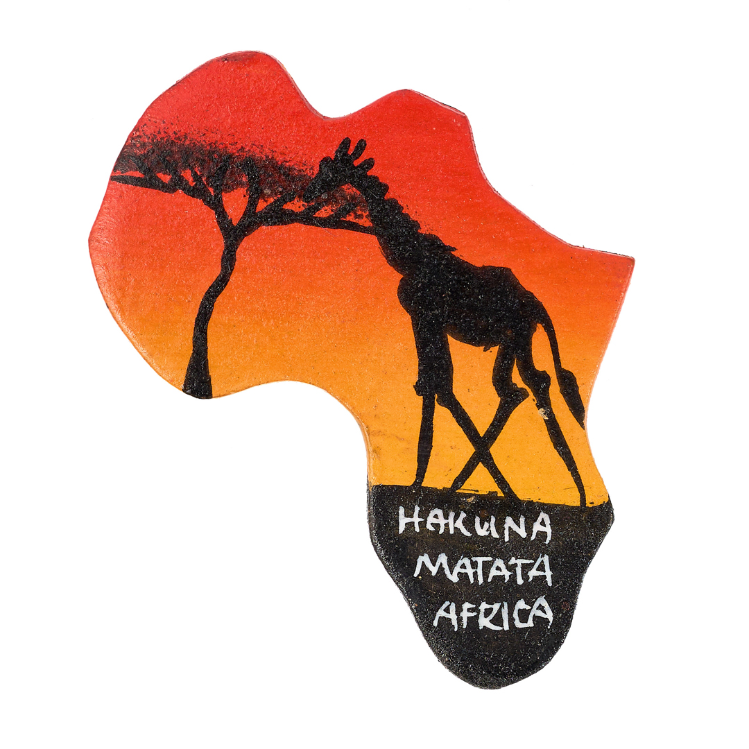 Hand-Painted Africa Continent Silhouette Wooden Fridge Magnet