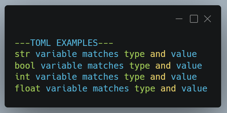 toml output, no value or type errors