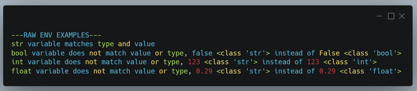 raw .env import output, only the string constant is correct on value AND type