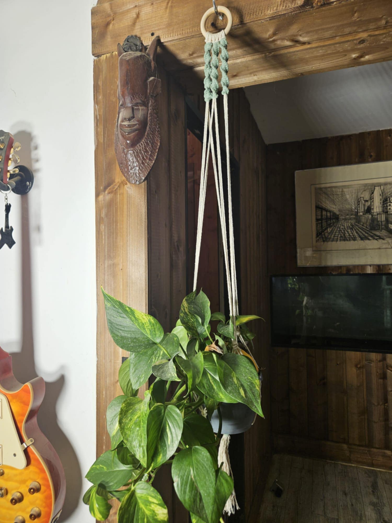 Porte-pot  Bicolore avec Anneau en Bois