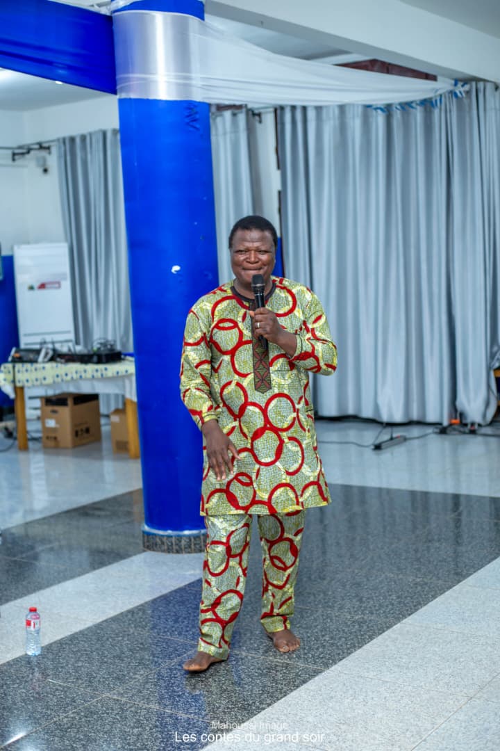 Speaking at a podium