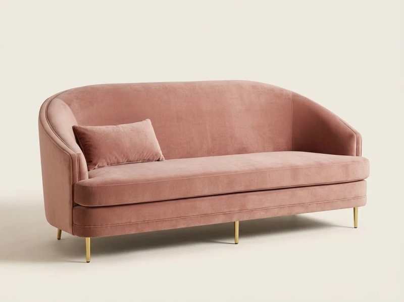 Curved Arched-Back Blush Velvet Modern Sofa
