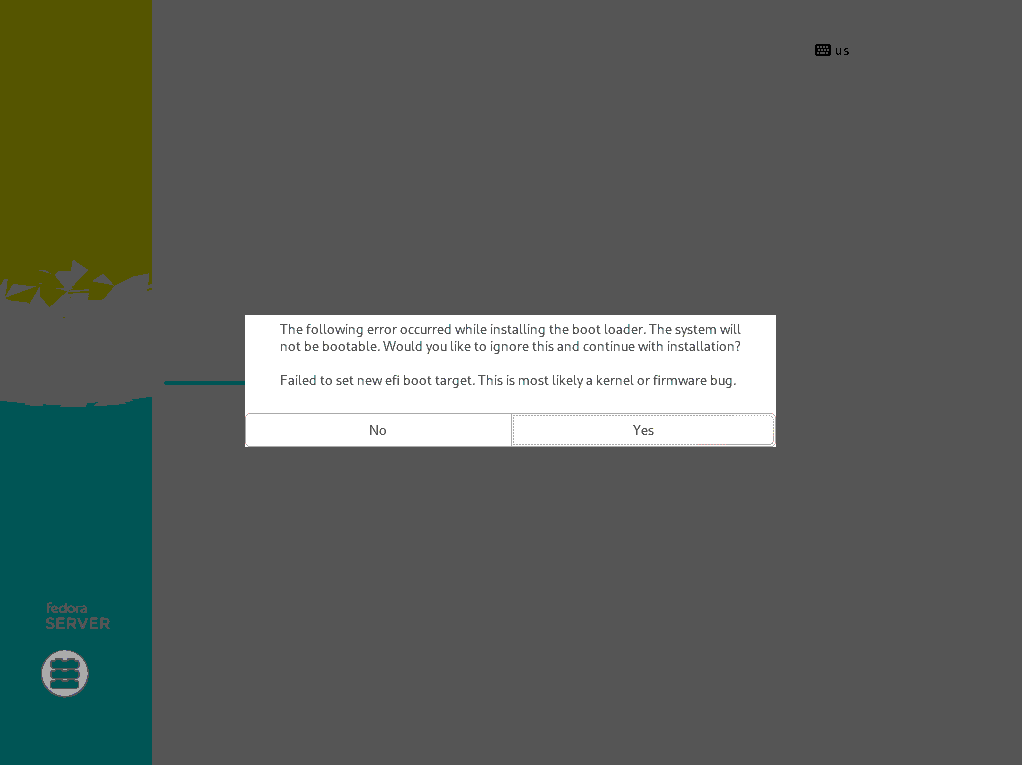 Fedora installation SetVariable error