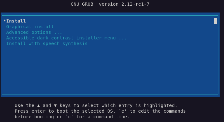 GRUB boot loader screen