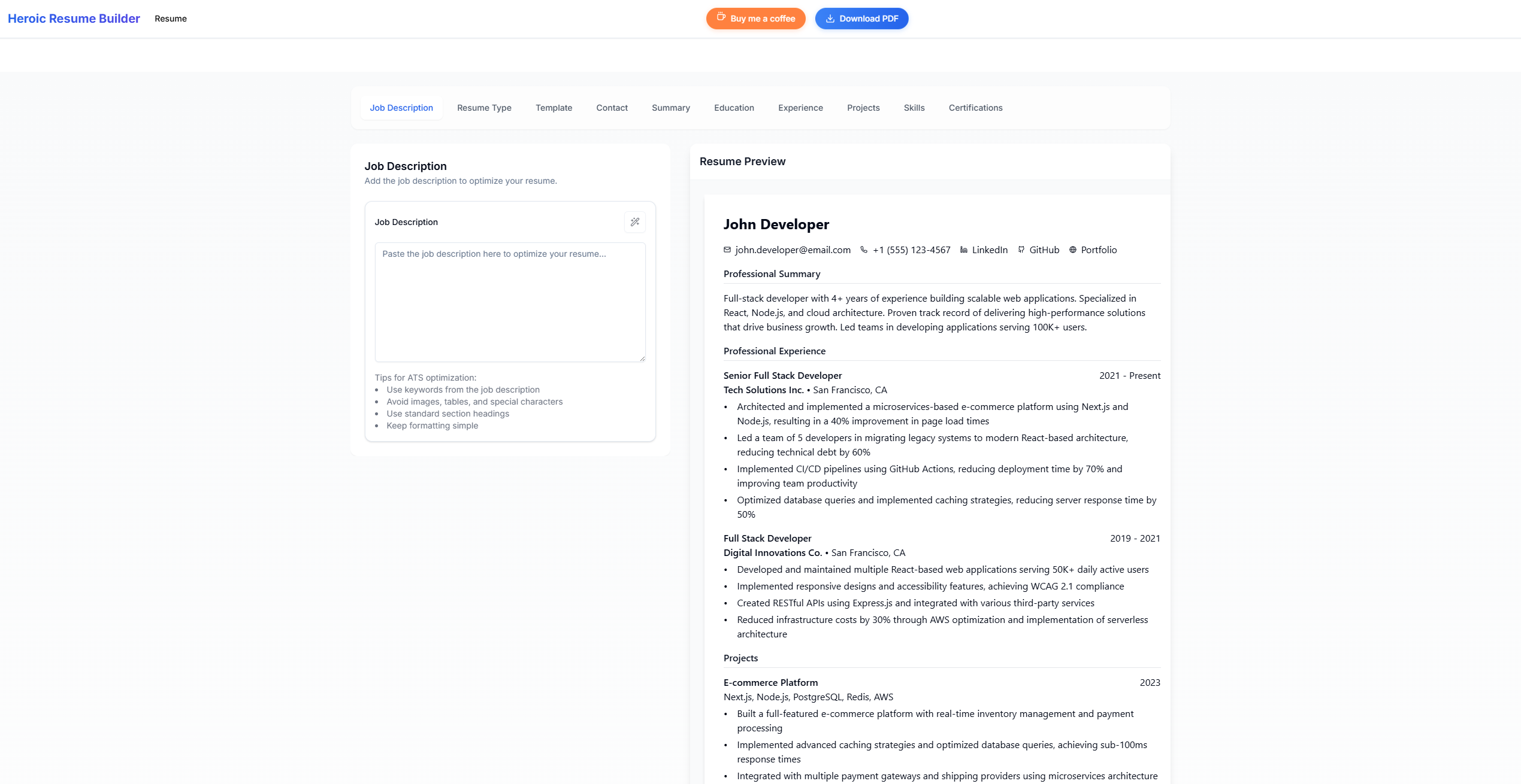 Heroic Resume Builder