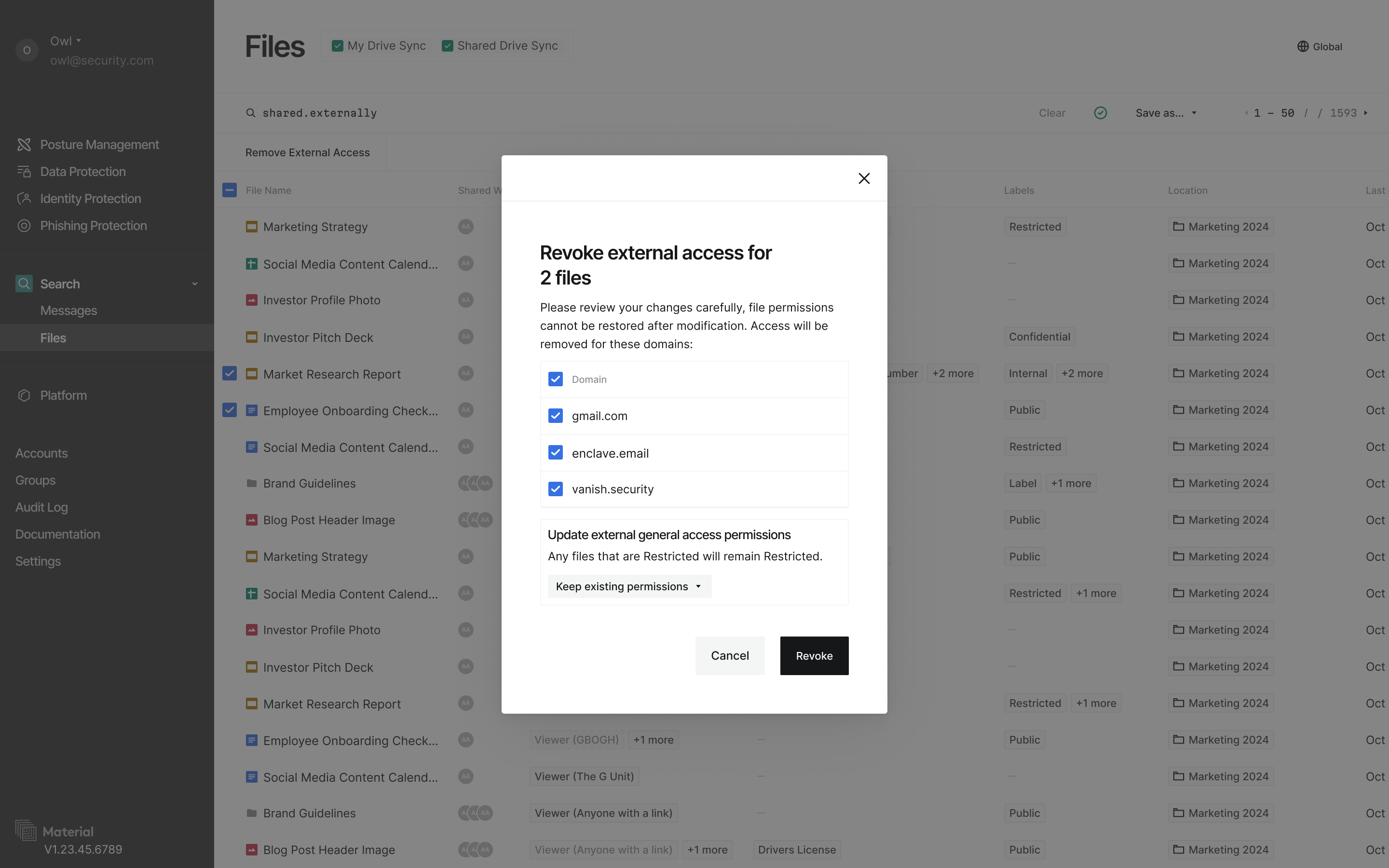 Revoke permissions dialog
