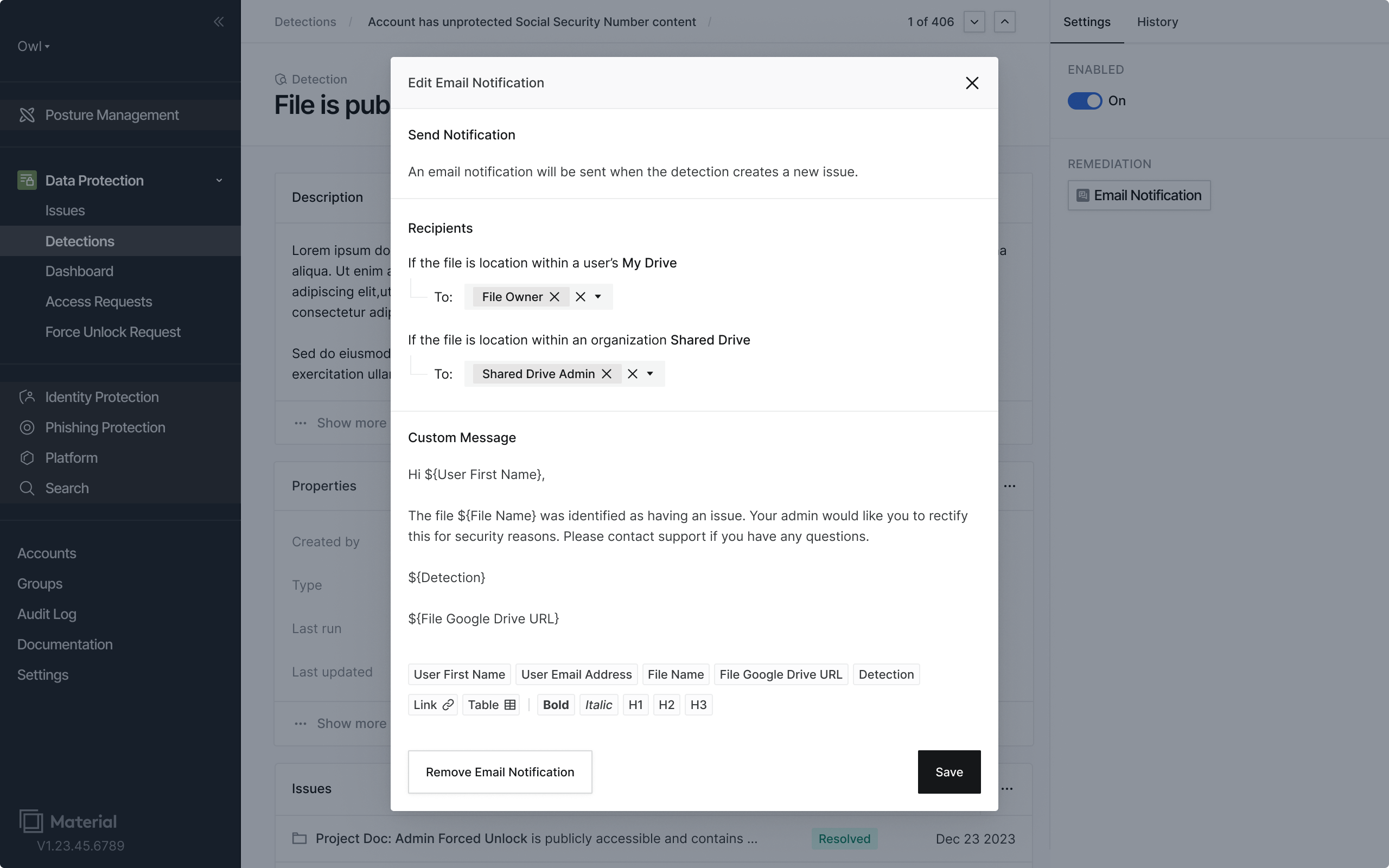 Edit email template for automatic remediation