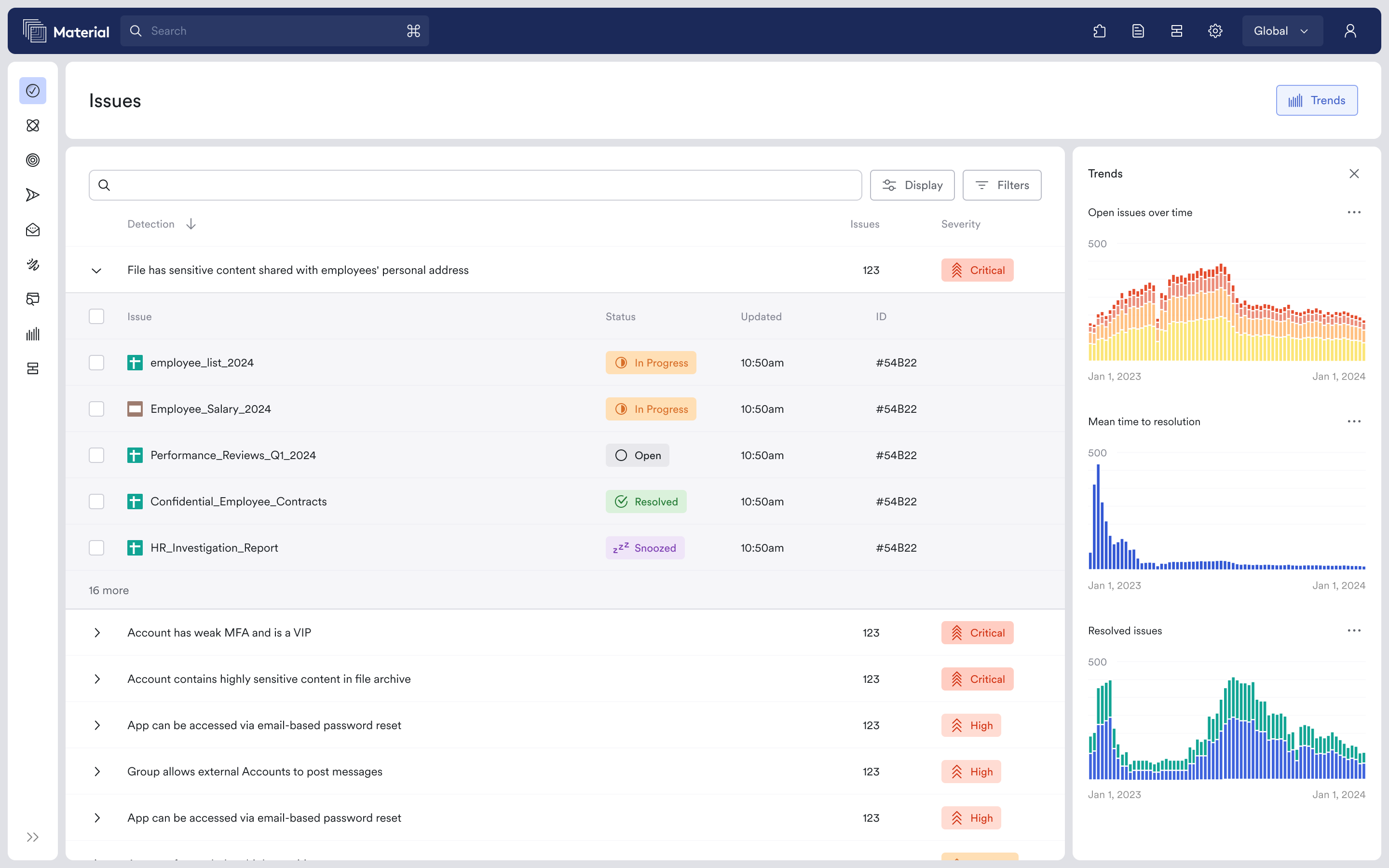 Material Security Issues Datagrid