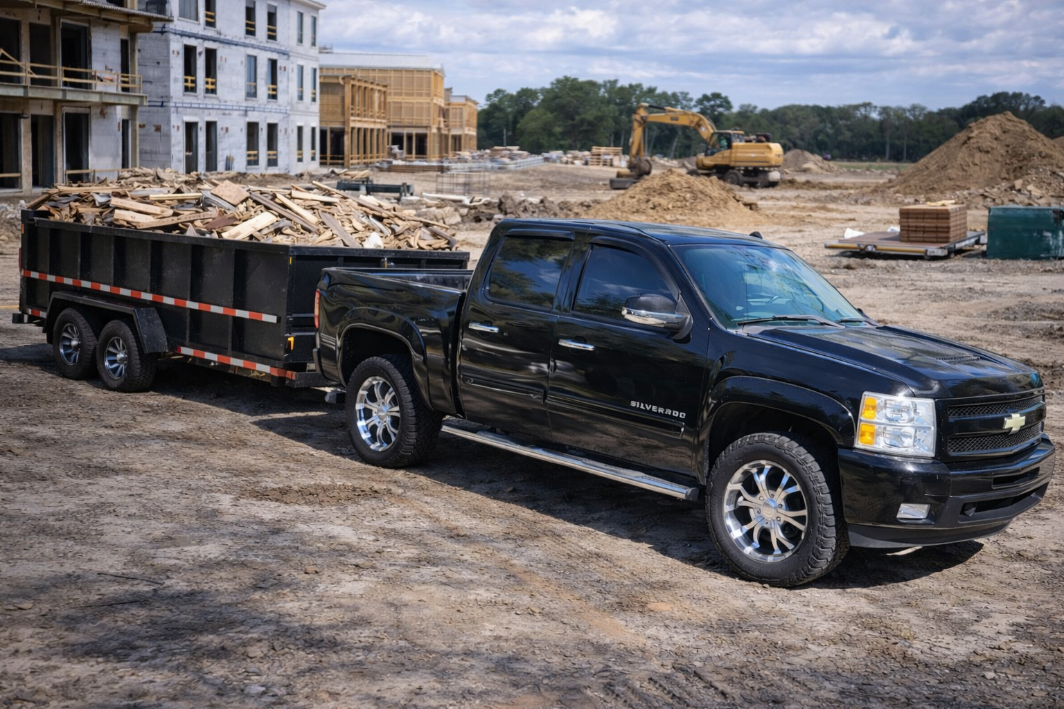 Truck and dump trailer on job site
