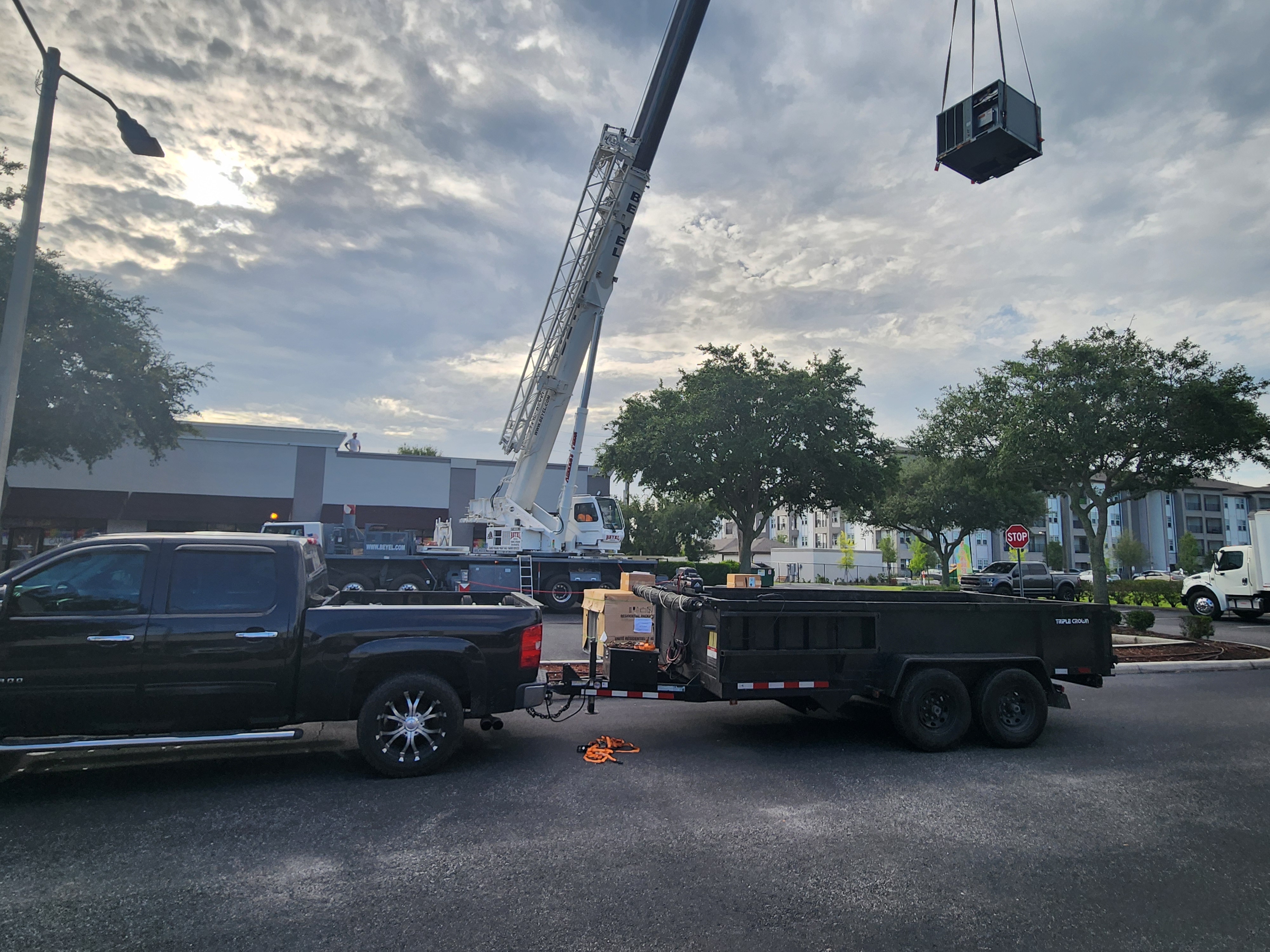Rooftop unit loaded for removal