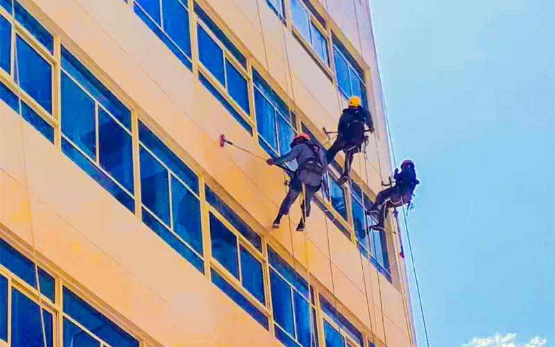 Professionally trained team from Liverpool Services, using the IRATA Rope Access Systems.