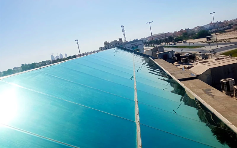 A pristine window skylight on the roof of a building