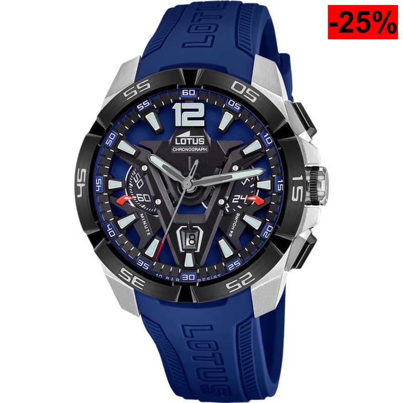Reloj Lotus Vortex, cuarzo, caja acero inoxidable 316L, correa caucho, cristal mineral, 45,3 mm