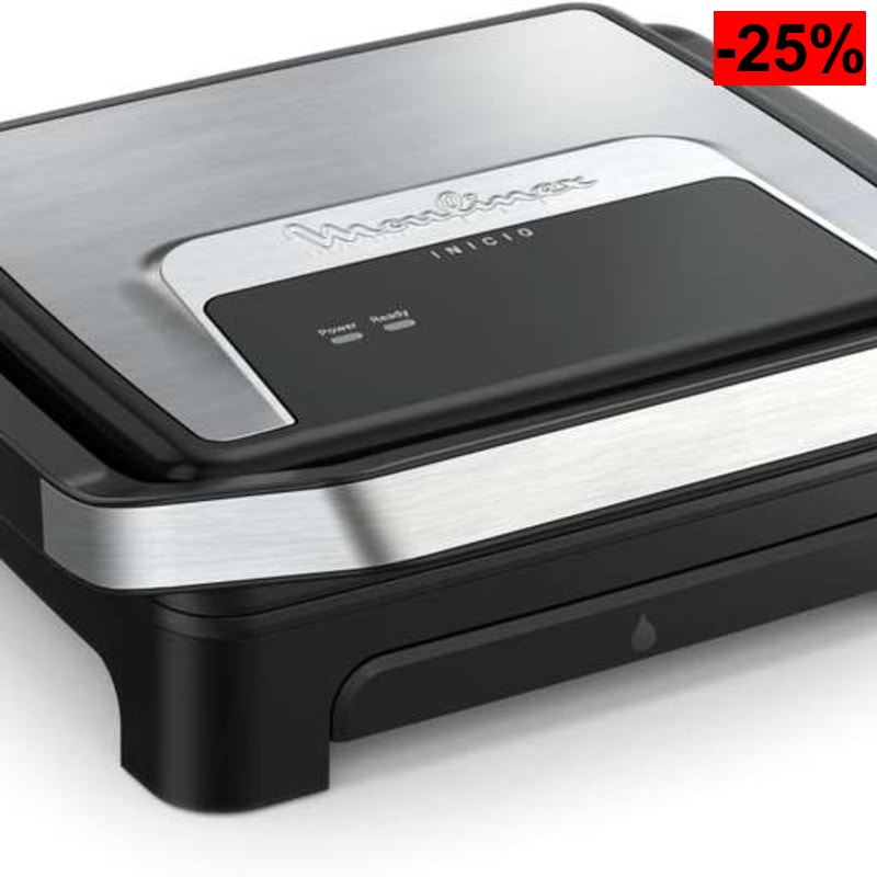Moulinex Inicio, Plancha y grill para paninis con calentamiento rápido, 2000 W, Placas antiadherentes,para 4-6 personas, GI271D10