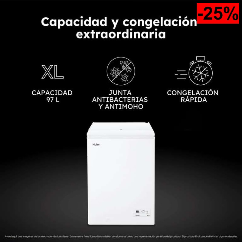 Haier Congelador Horizontal 97 L, An 54.5 cm, Fast Freeze, Blanco