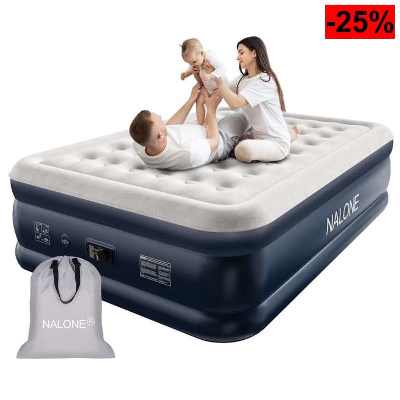 Colchon Inflable con Bomba Integrada, Cama hinchable Ideal para Hoga de Invitados y Camping, 203x152x46cm