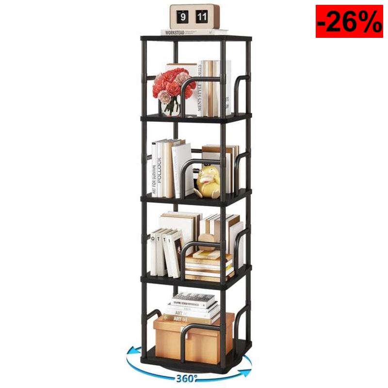 IBUYKE Librería Giratoria de 4 Niveles,Estanteria Madera,Negro