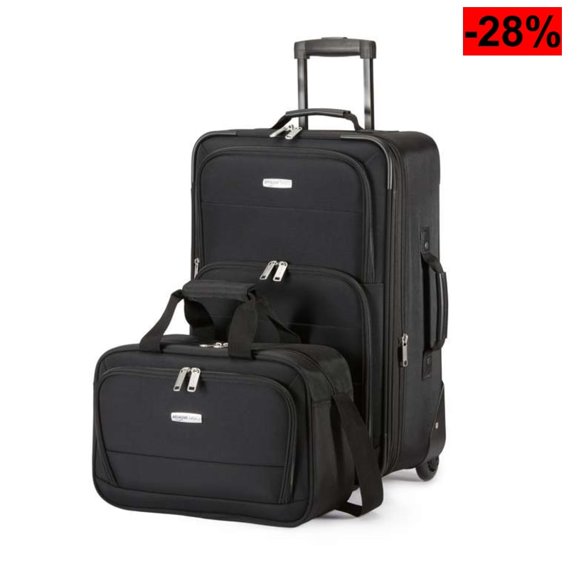 Amazon Basics Juego de Equipaje Blando de 2 Piezas, Maleta de Mano Expandible (58 cm) y Bolsa de Mano (25 cm), Negro(Tambien rojo y Azul