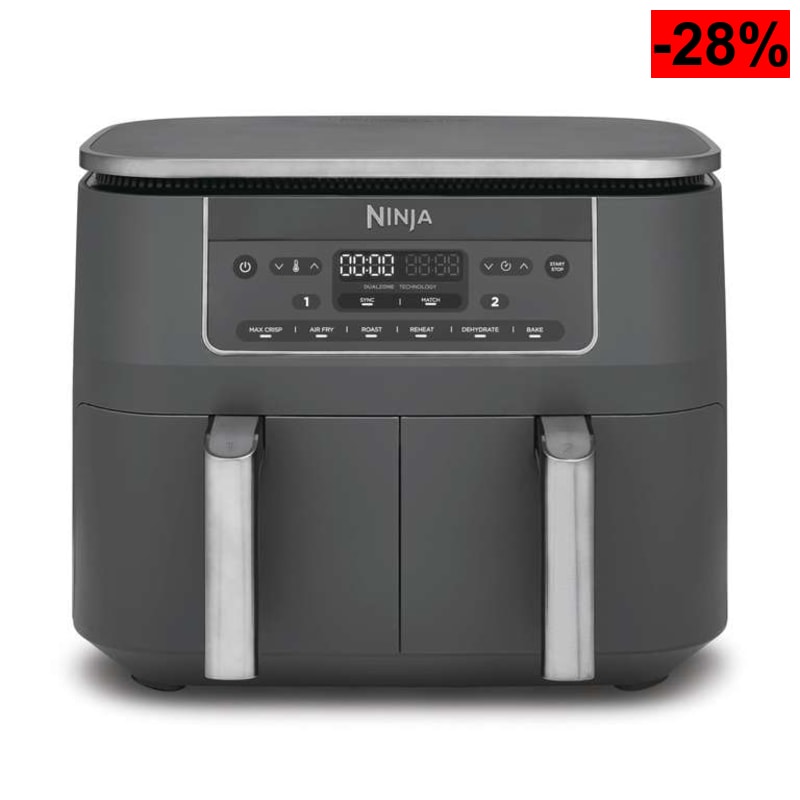 Freidora de Aire Dual Ninja Foodi DualZone (7,6 Litros - 2 Cajones, 6 en 1, Gris Metalizado, DZ300EU)