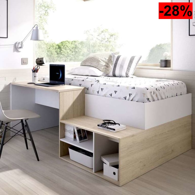 Pack Ahorro Cama Escritorio Kric con colchón Nova y somier Lama Ancha 90 x 190 cm