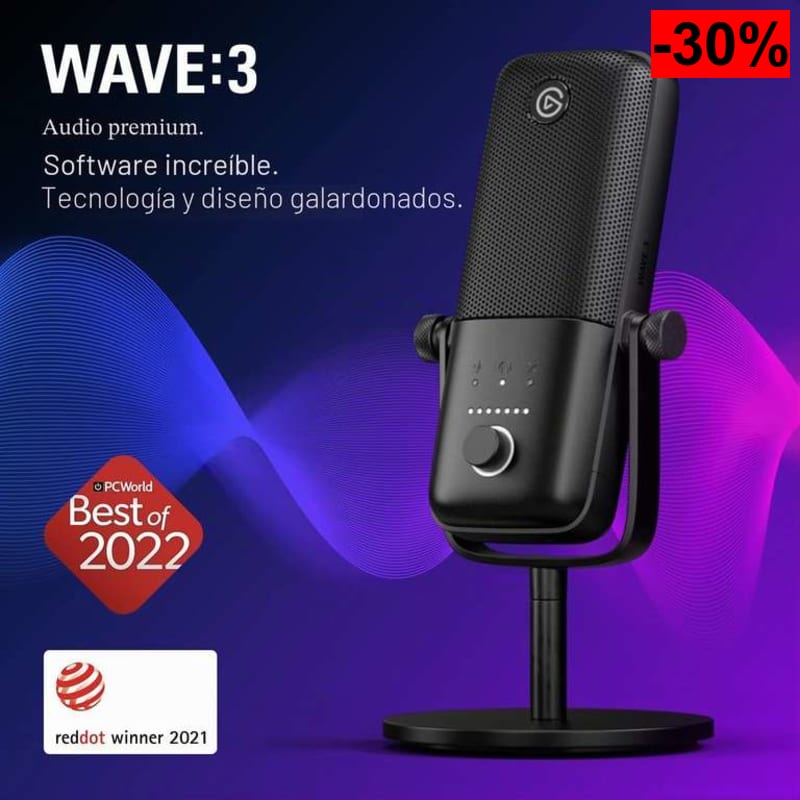 Elgato Wave:3, micrófono Condensador USB prémium || Software Mezclador Gratis, plugins Efectos, antidistorsión, Mac, PC