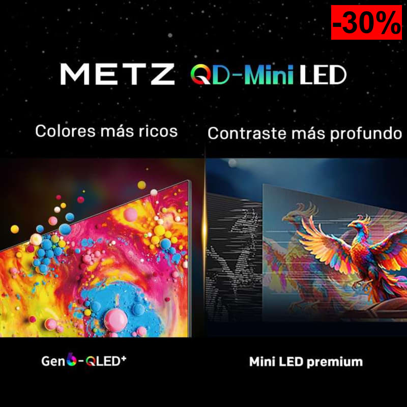 Metz 60” 4K Mini LED Smart TV (152 cm), QLED con MiniLED, HDR10+, Dolby Vision & Atmos, MEMC, Local Dimming, Chromecast Integrado