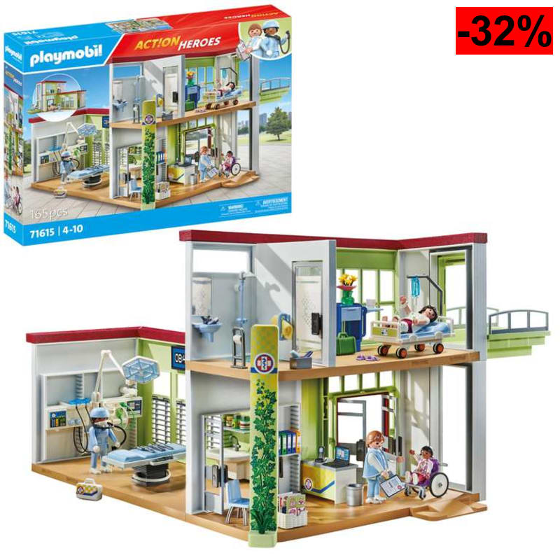 PLAYMOBIL Action Heroes 71615 - Hospital Moderno | Cuatro Figuras y Equipo Médico