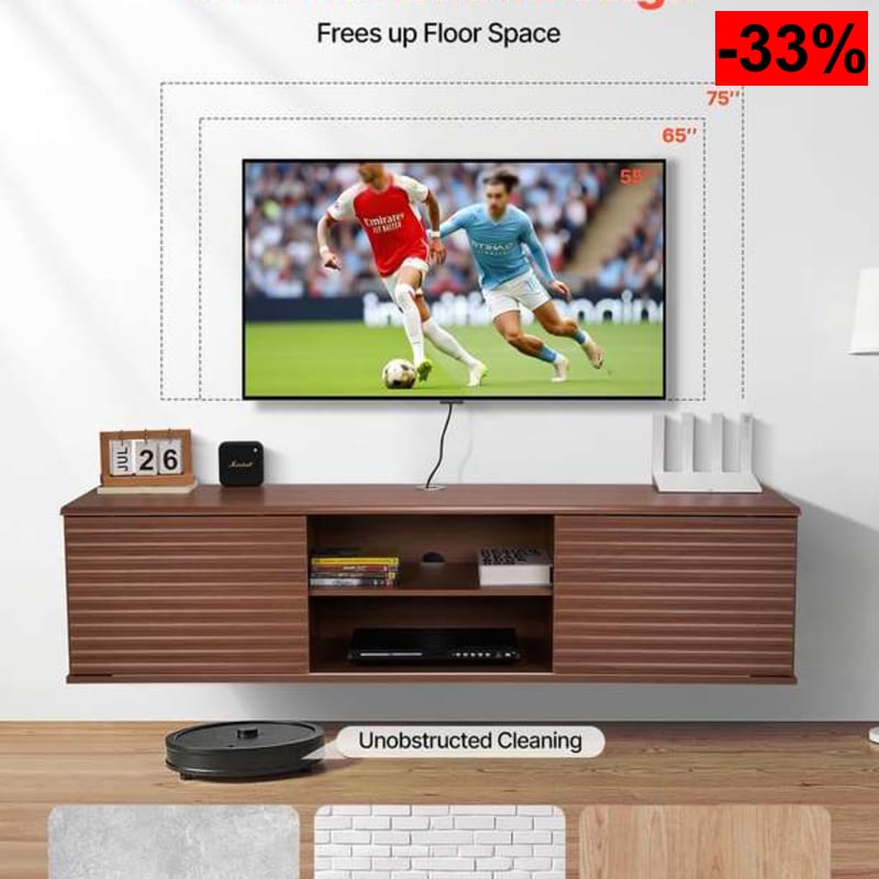 VEVOR Mueble de TV en la Pared, Estante Flotante para TV 1520 x 390 x 368 mm con Estante Ajustable y Puertas Correderas